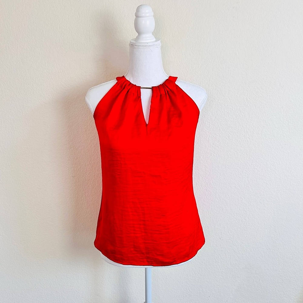 Outback Red Silk Neck Tie Tank Top Gold Bar in Red
